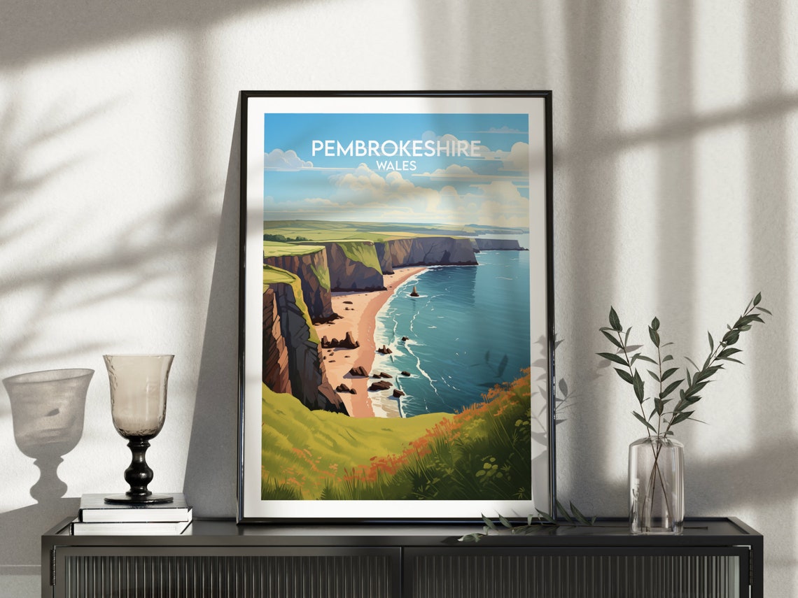 Pembrokeshire Wales Coastal Cliffs Sandy Beach Seaside Poster - Image 4