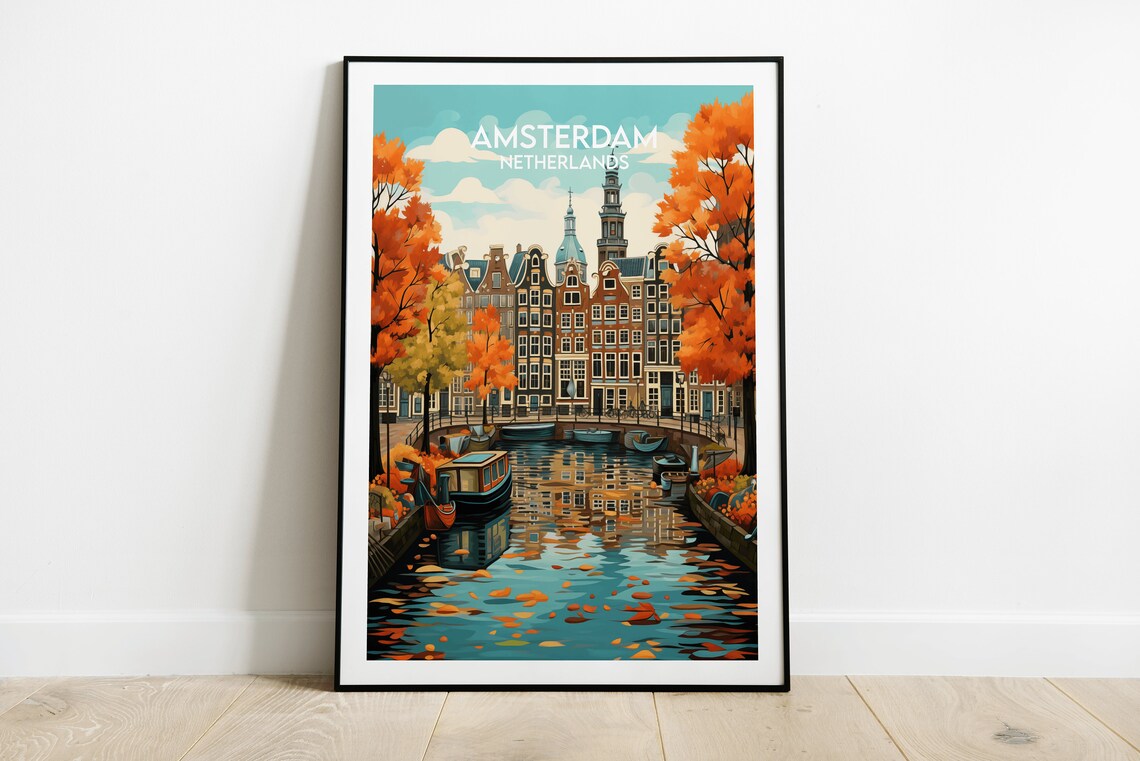 Amsterdam Travel Poster, Custom Personalised Gift