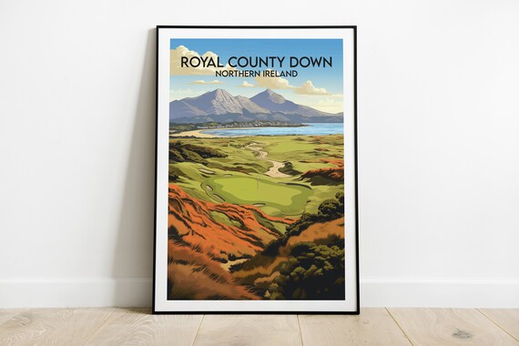 Royal County Down Golf Club Travel Print Northern Ireland Poster Custom Personalised Wedding Birthday Gift