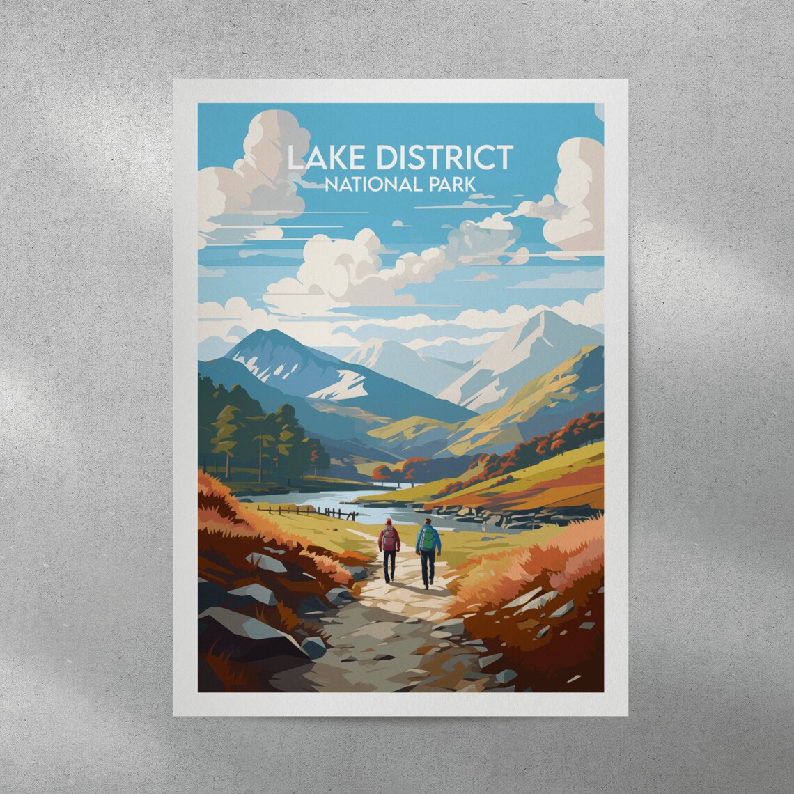 Lake District Autumn Fells Valley Hikers Vintage Travel Poster - Image 3