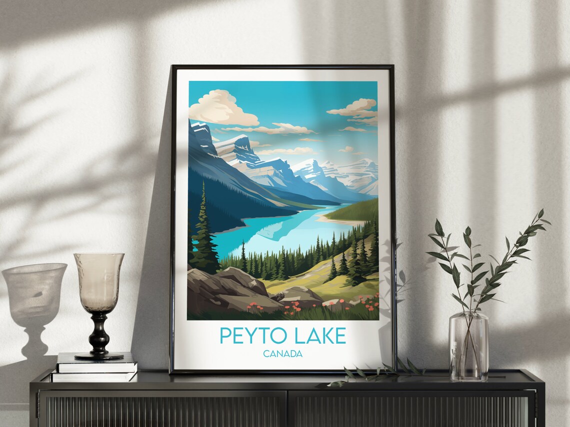 Peyto Lake Canada Turquoise Alpine Lake Mountain Travel Poster - Image 3