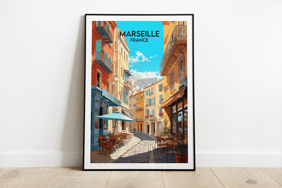 Marseille France Old Town Cafe Street Retro Style Travel Poster