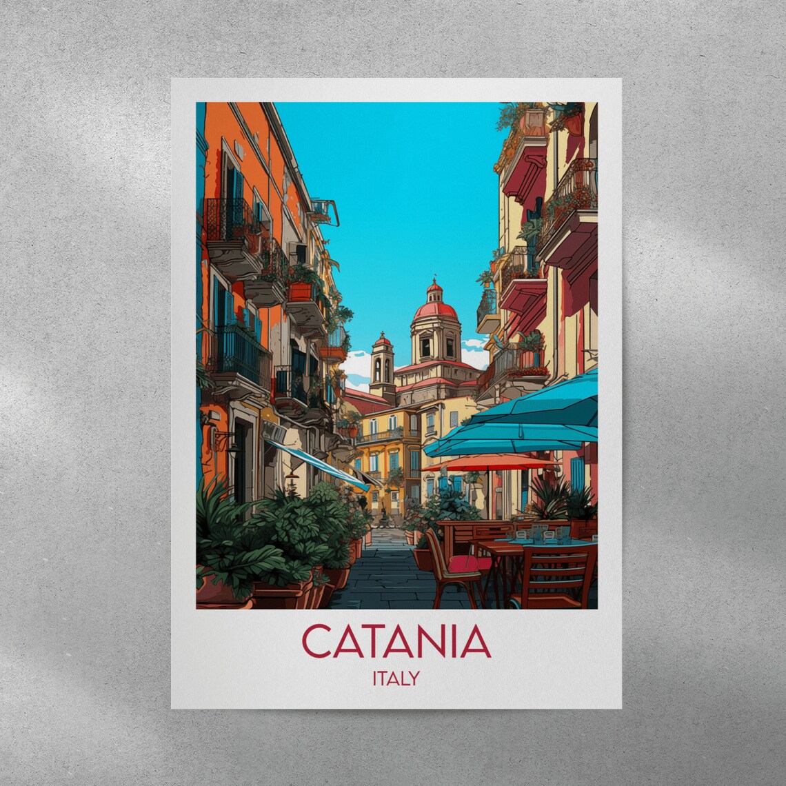 Catania Italy Old Town Street Balconies Church Tower Travel Poster - Image 3