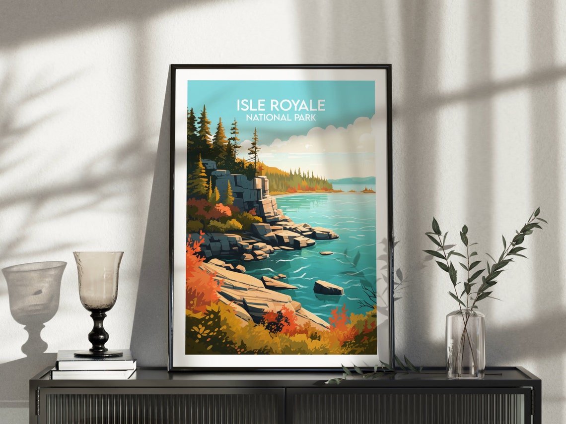 Isle Royale National Park Rocky Shoreline Autumn Vintage Poster - Image 3