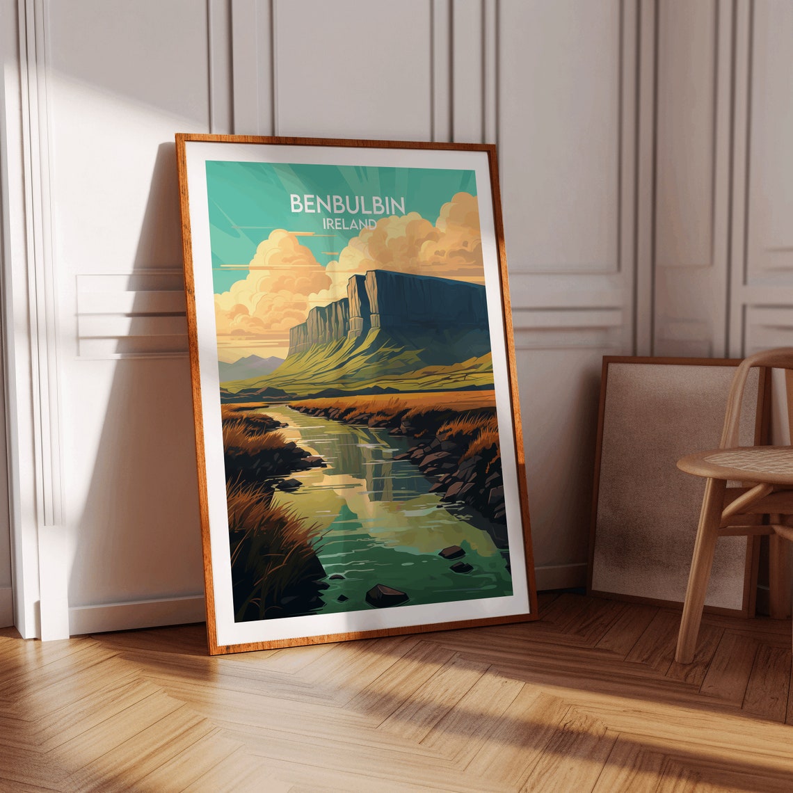 Benbulbin Ireland Table Mountain River Landscape Travel Poster - Image 2