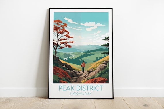 Peak District National Park Retro Travel Poster Gift For Hikers