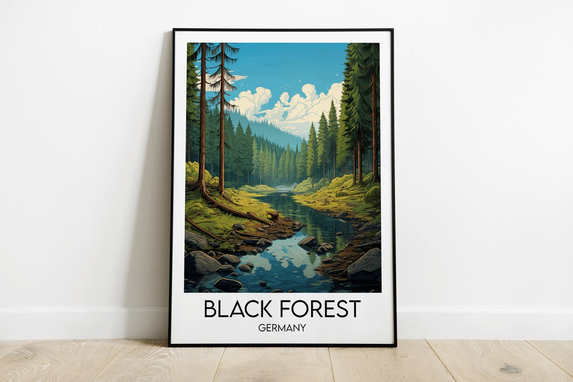Black Forest Germany Tranquil Pine Forest Stream Travel Poster