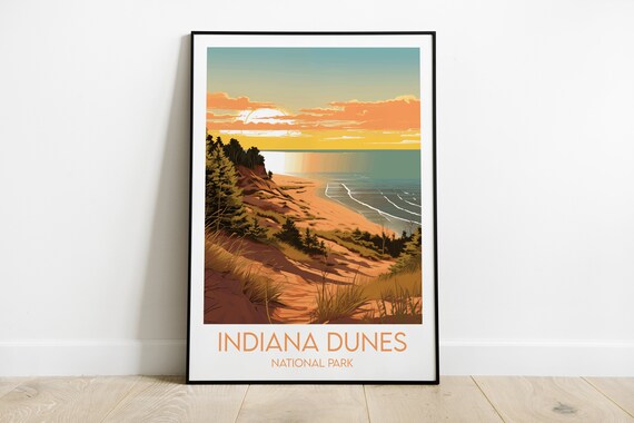 Indiana Dunes National Park Dune Sunset Vintage Travel Poster