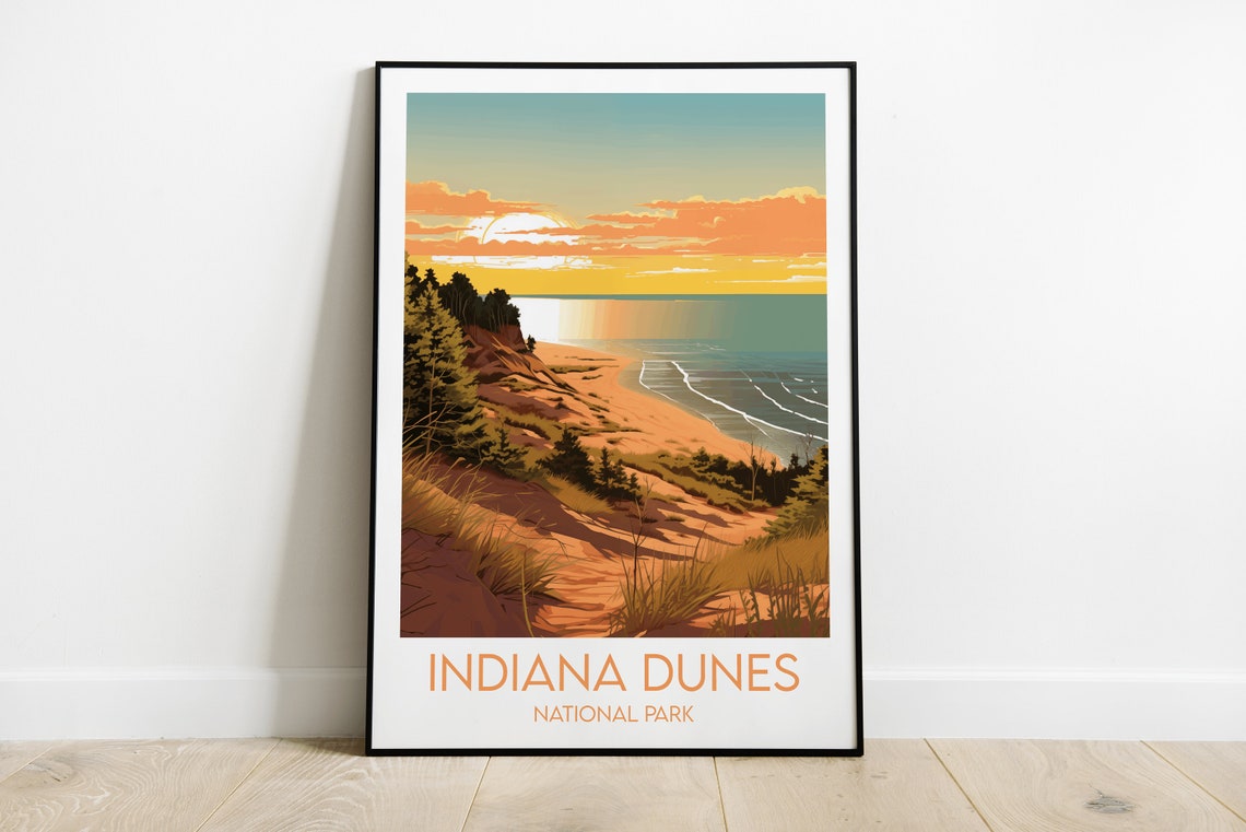 Indiana Dunes National Park Dune Sunset Vintage Travel Poster