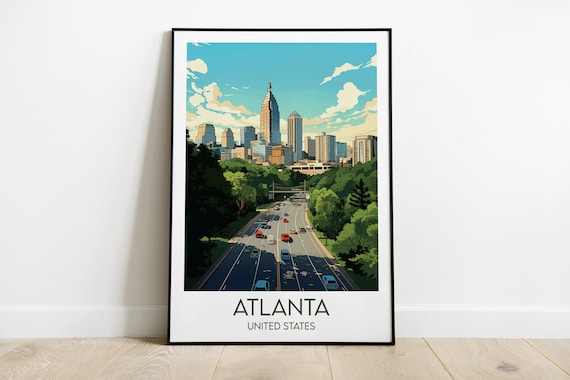 Atlanta Georgia Skyline Freeway Daytime Cityscape Travel Poster