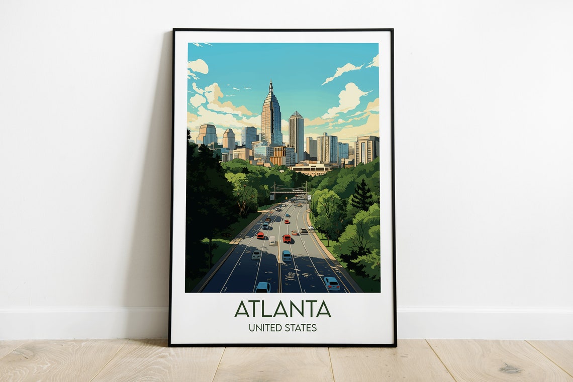 Atlanta Georgia Skyline Freeway Daytime Cityscape Travel Poster