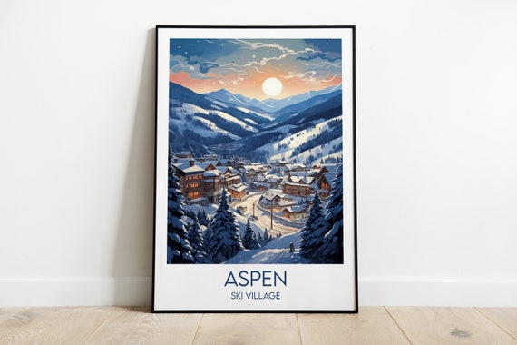 Aspen Ski Village Travel Print United States Poster Custom Personalised Wedding Birthday Gift