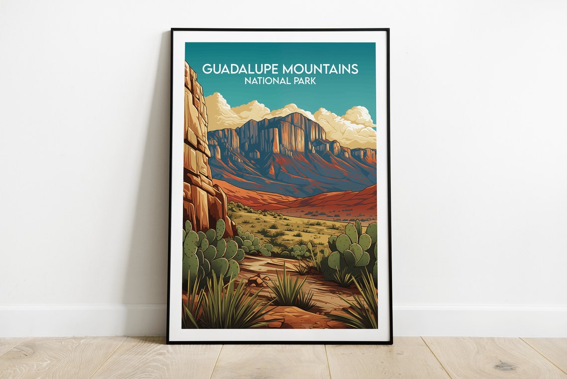 Guadalupe Mountains National Park Texas Cactus Travel Poster
