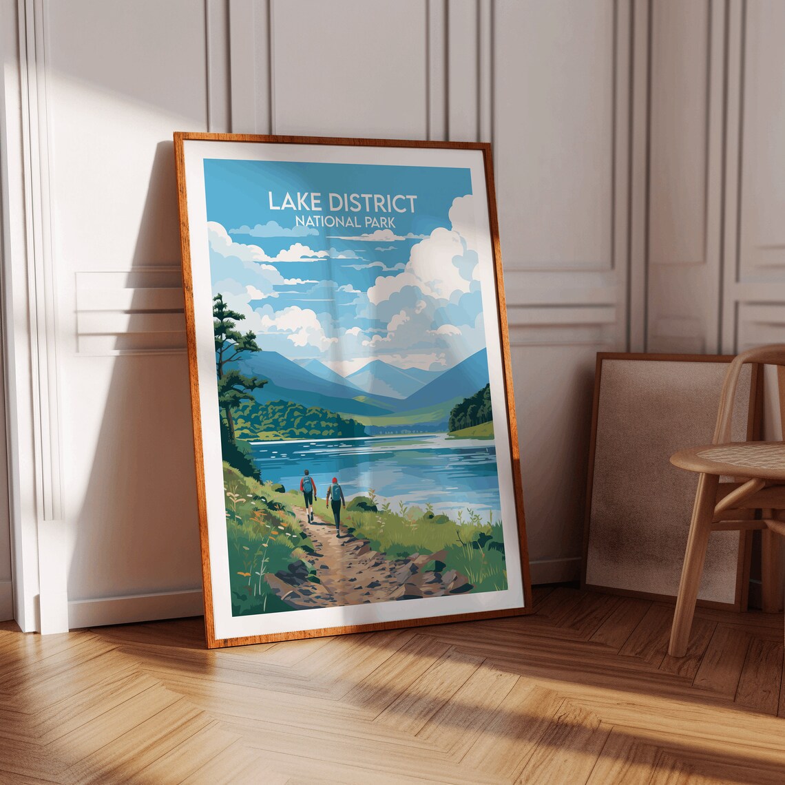 Lake District National Park Hikers Lakeside Vintage Travel Poster - Image 2