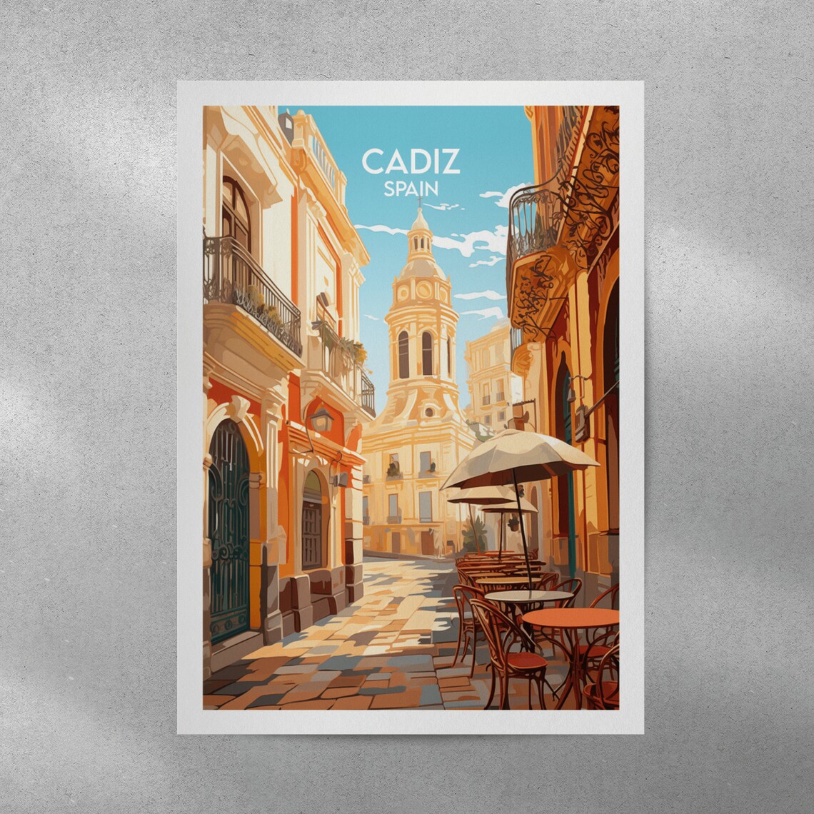 Cadiz Spain Cathedral Old Town Street Cafe Andalusia Travel Poster - Image 3