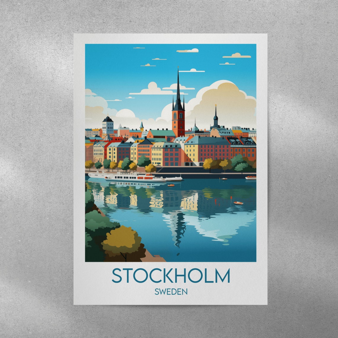 Stockholm Sweden Waterfront Old Town Spires Ferry Travel Poster - Image 3