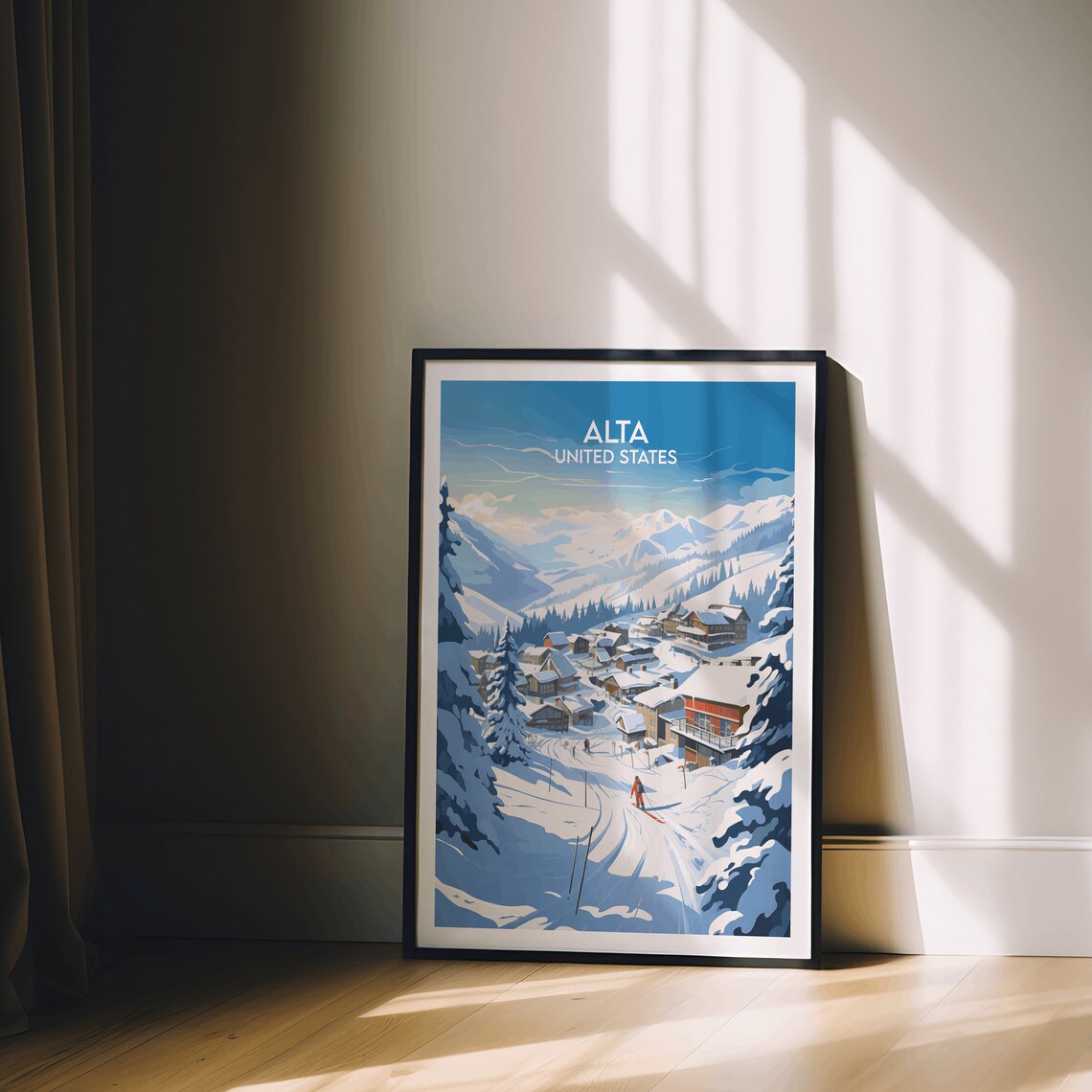 Alta Ski Village Blue Sky Slopes Retro American Travel Poster - Image 2