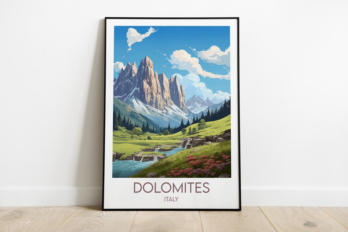 Dolomites Italy Alpine Mountain Landscape Vintage Travel Poster