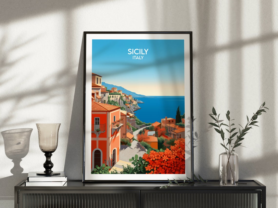 Sicily Italy Colorful Coastal Town Overlooking the Sea Poster - Image 5
