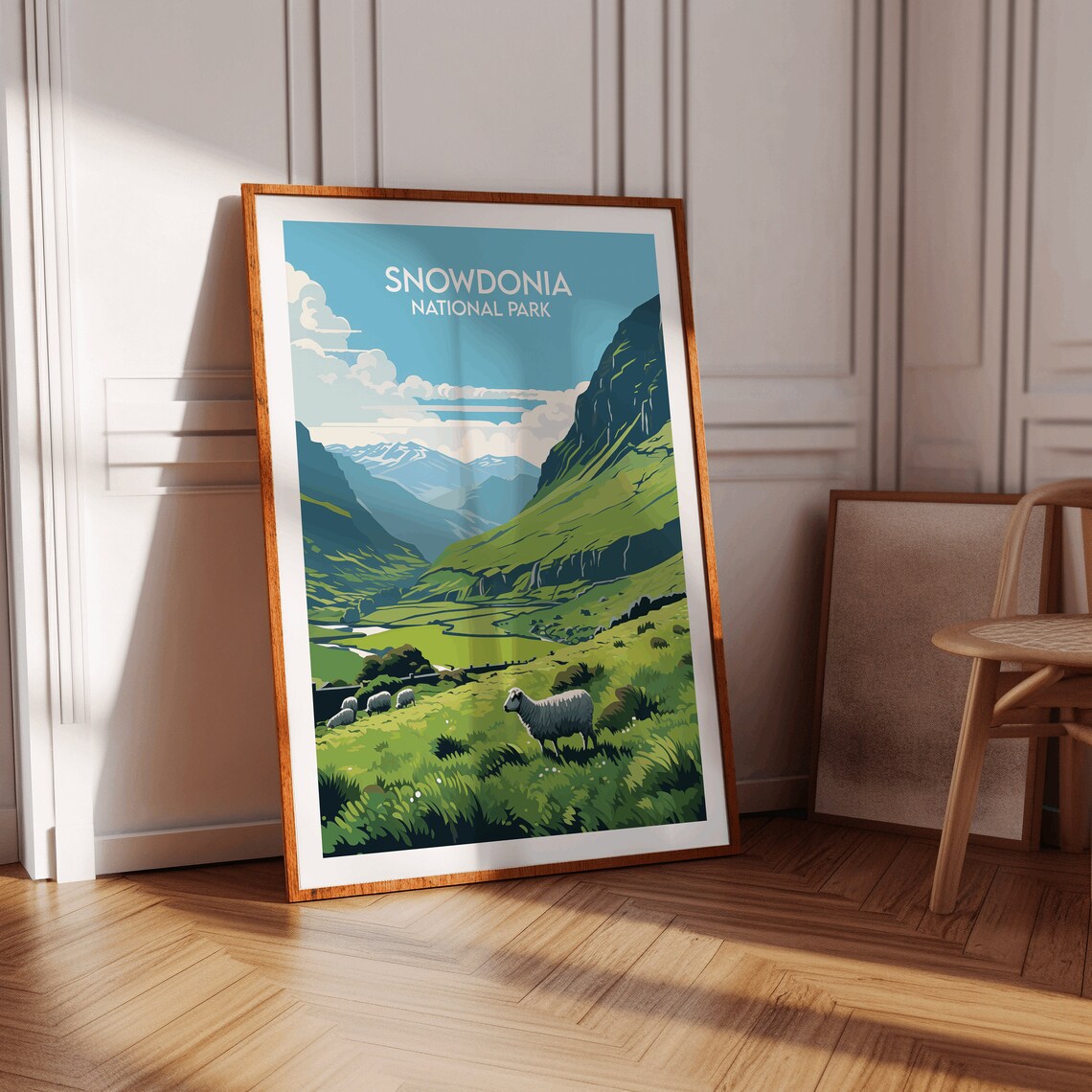 Snowdonia National Park Green Hills Sheep Grazing Poster Art - Image 3