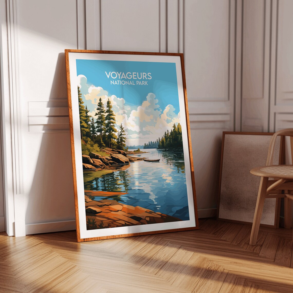 Voyageurs National Park Canoe Calm Lake Pine Forest Travel Poster - Image 3