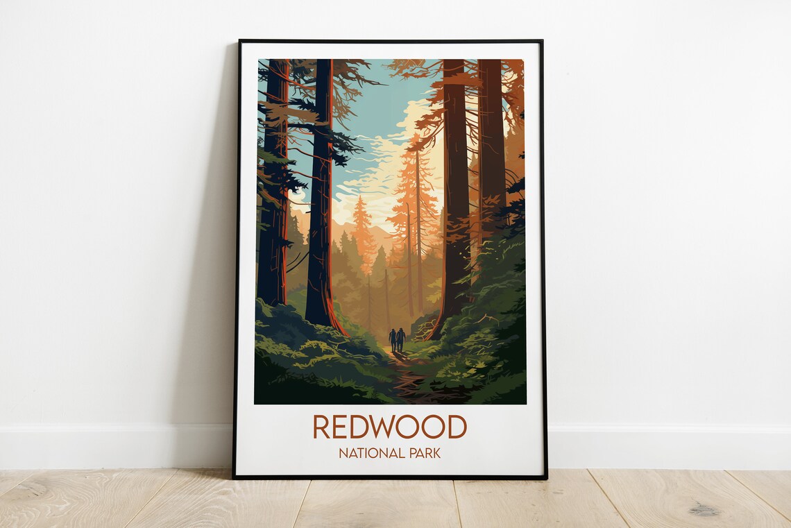 Redwood National Park Towering Redwood Forest Vintage Travel Poster