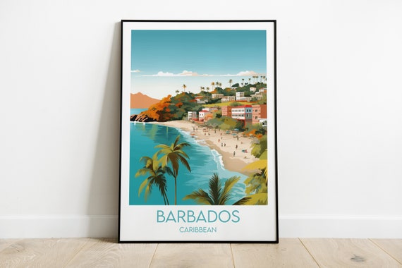 Barbados Travel Print Caribbean Poster Custom Personalised Wedding Birthday Gift