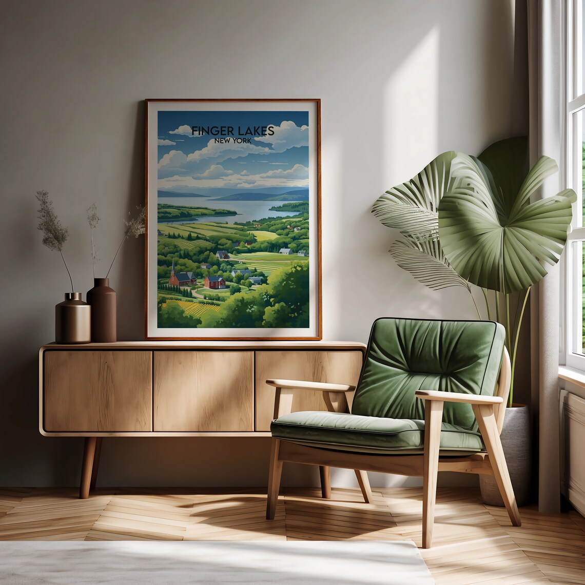 Finger Lakes New York Vineyard Hills Lake Vintage Travel Poster - Image 2