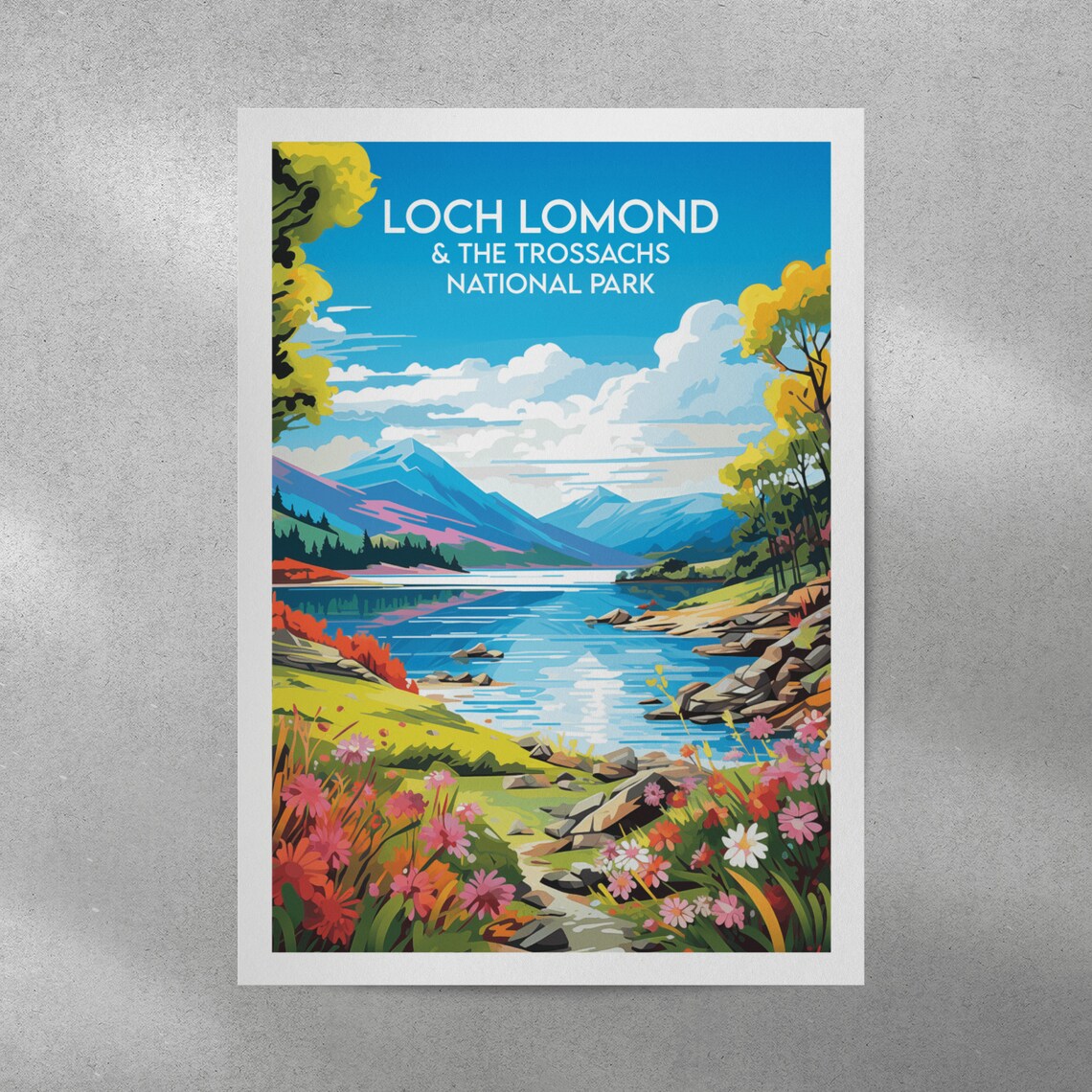 Loch Lomond Trossachs National Park Blue Lake Floral Travel Poster - Image 2