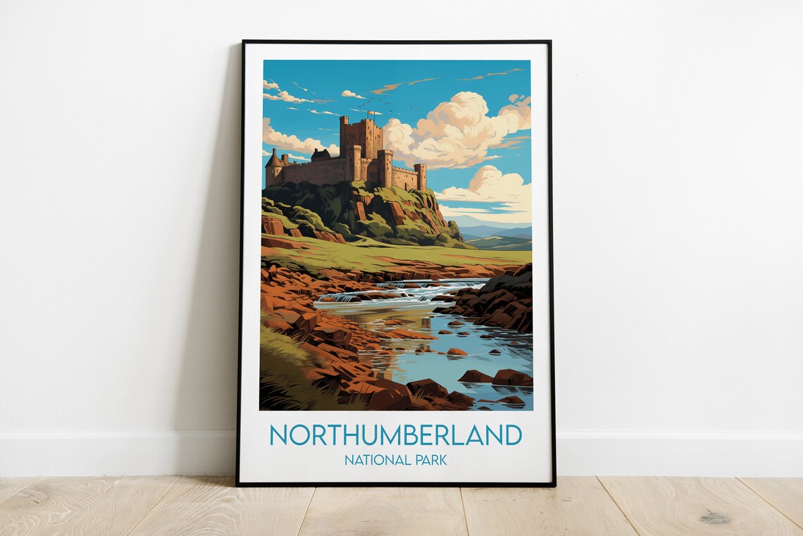 Northumberland National Park Travel Poster, England UK