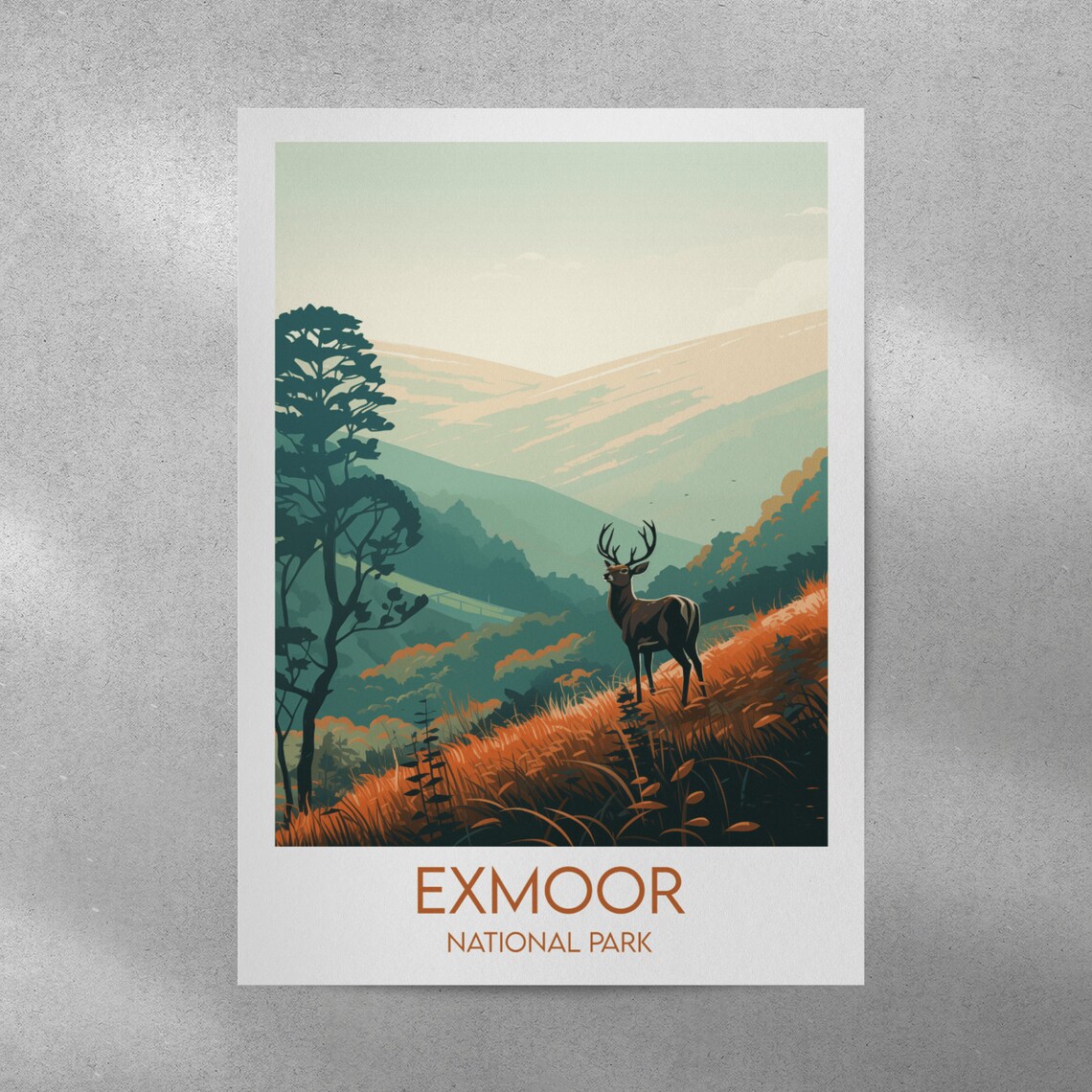 Exmoor National Park Stag On Golden Moorland Hillside Travel Poster - Image 2