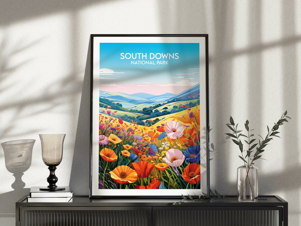 South Downs National Park England Wildflower Meadow Vintage Travel Print - Image 5