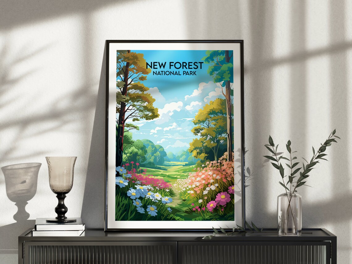 New Forest National Park Woodland Flowers Vintage Travel Poster - Image 3