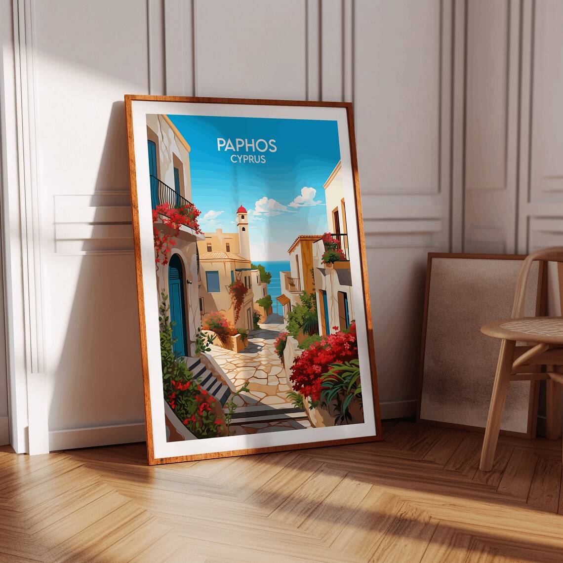Paphos Cyprus Travel Poster Charming Old Town Street Sea Artwork - Image 2