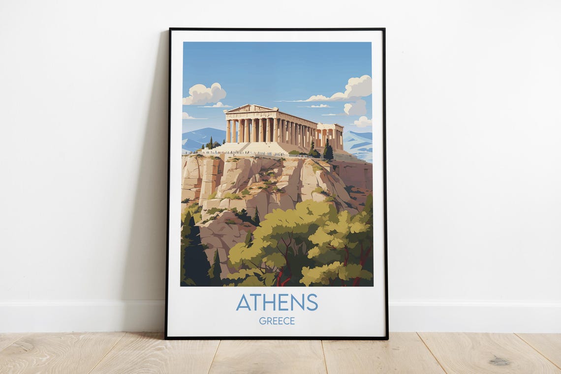 Athens Greece Parthenon Acropolis Vintage Style Travel Poster