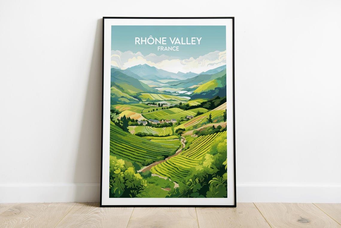 Rhone Valley France Green Vineyard Hills Scenic Travel Poster