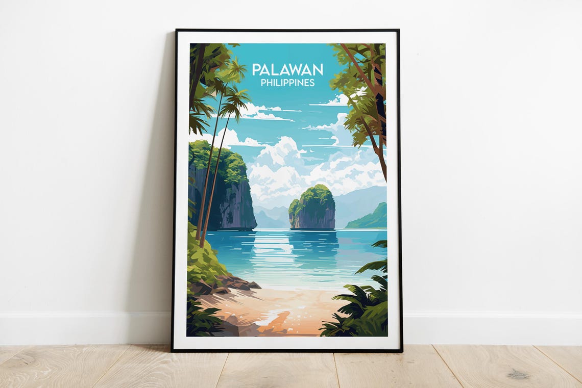 Palawan Philippines Island Beach Limestone Cliffs Travel Poster