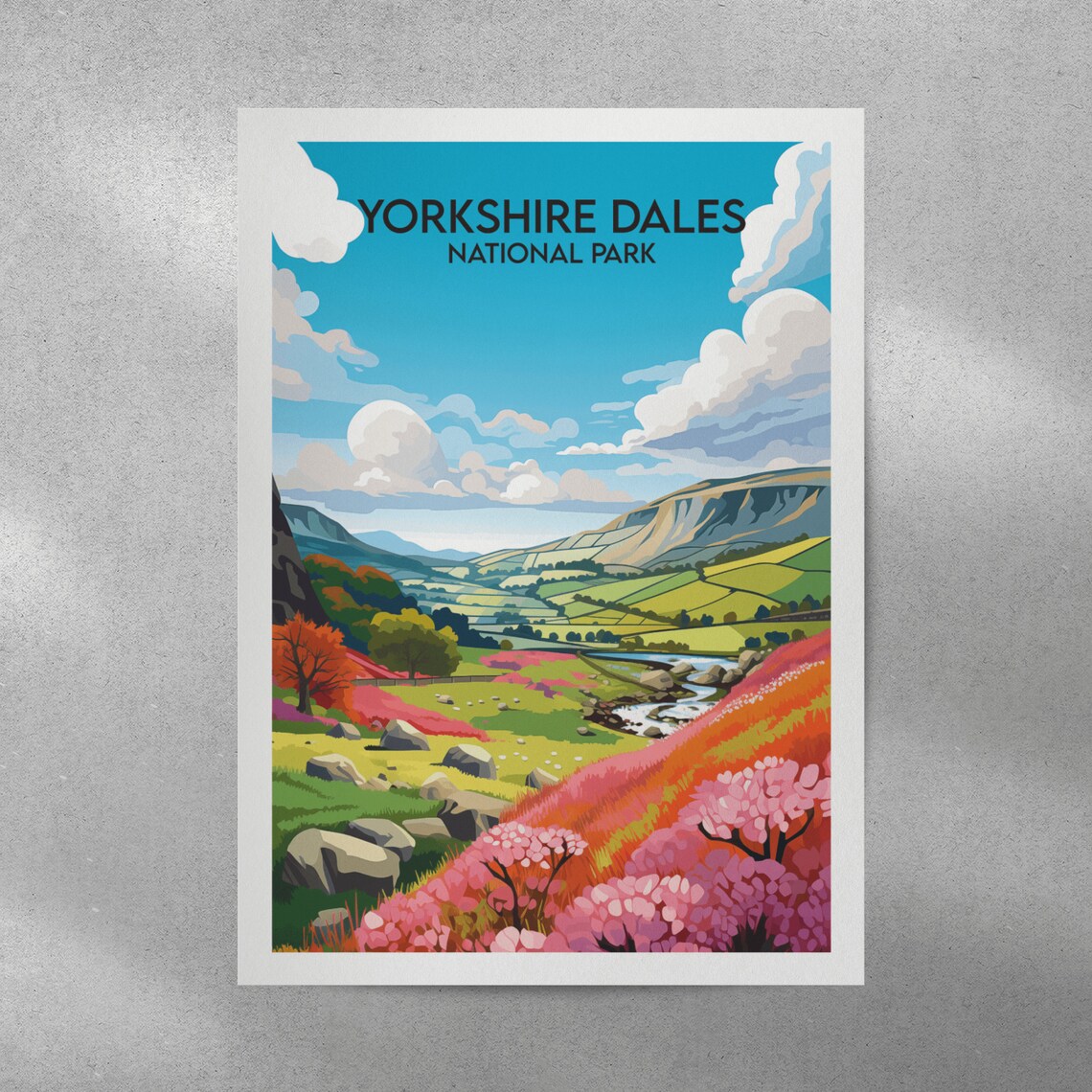 Yorkshire Dales National Park Green Valley Wildflower Travel Poster - Image 4