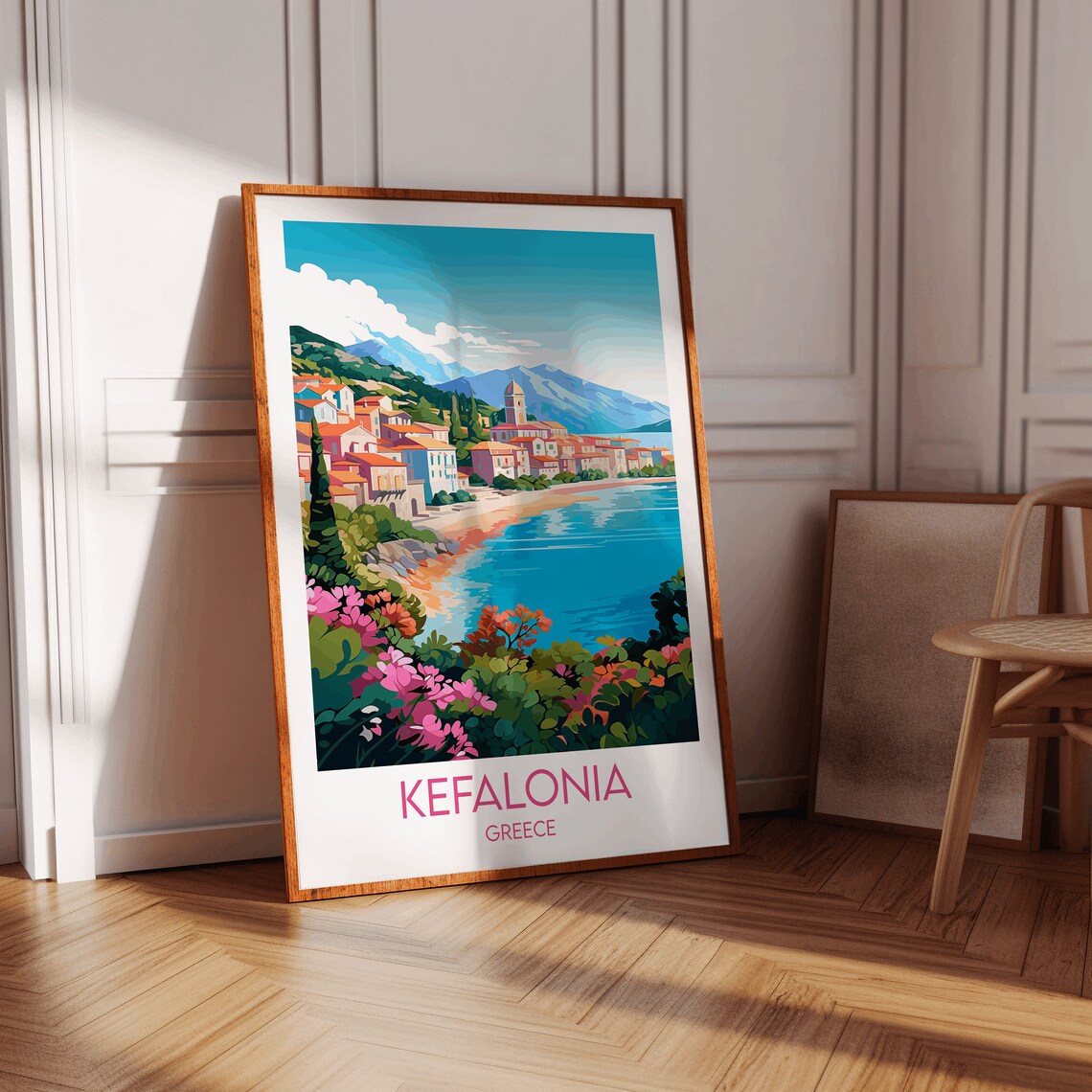 Kefalonia Greece Coastal Town Church Tower Azure Bay Travel Poster - Image 2