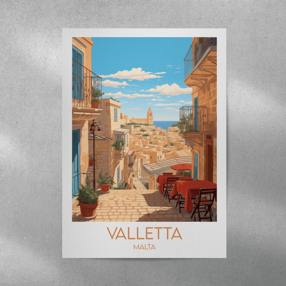 Valletta Malta Vintage Travel Illustration Sunny Old Town Sea Poster - Image 4