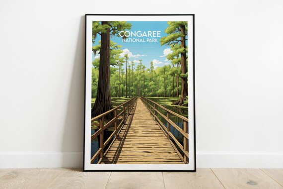 Congaree National Park Boardwalk Cypress Swamp Travel Poster Art