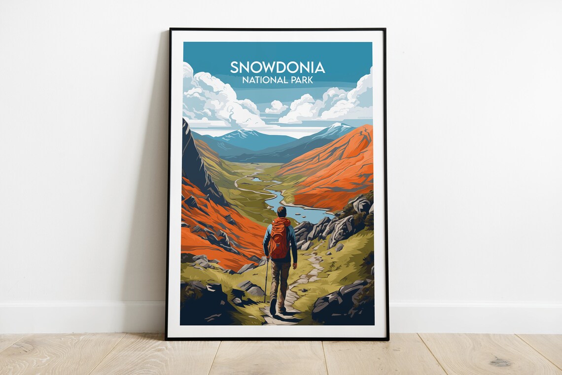 Snowdonia National Park Hiker Trail Mountain Adventure Travel Poster
