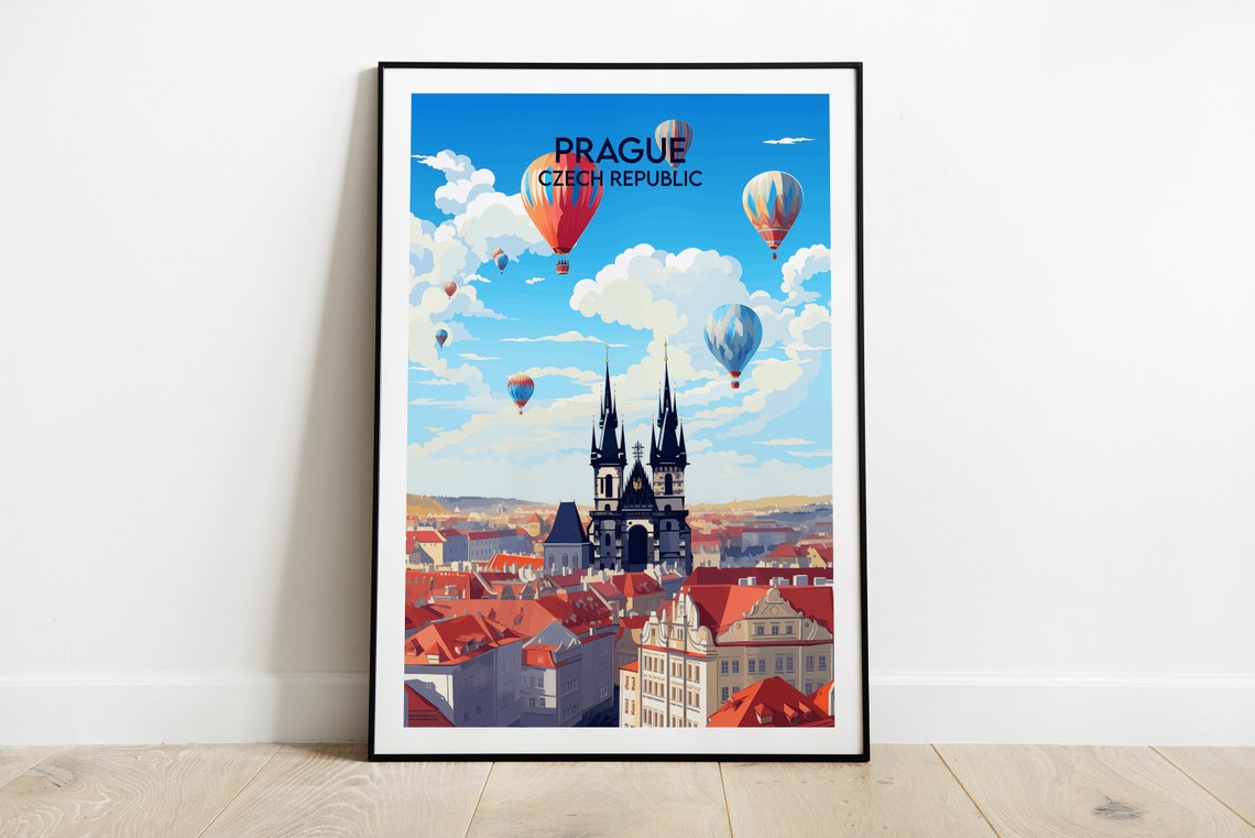Prague Czech Republic Hot Air Balloons Old Town Travel Poster