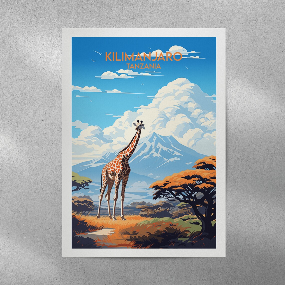 Kilimanjaro Tanzania Giraffe Safari Mountain Retro Travel Poster - Image 3