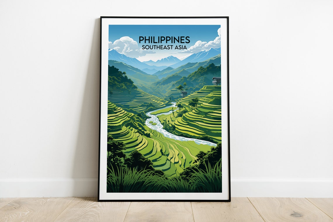 Philippines Rice Terraces Tropical Mountain Travel Art Poster