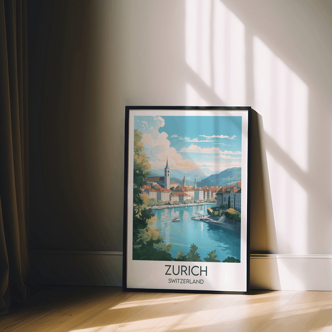 Zurich Switzerland Old Town Riverfront Vintage Travel Art Poster - Image 2
