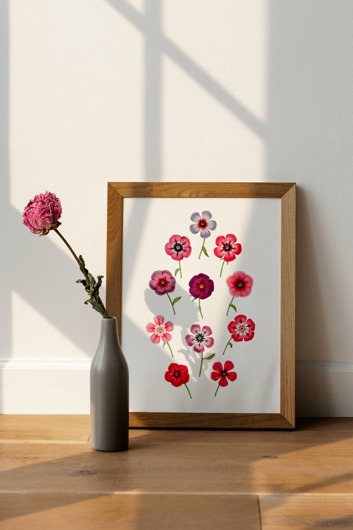 Pink and Purple Phlox Blossom Scatter Floral Illustration Wall Poster - Image 4