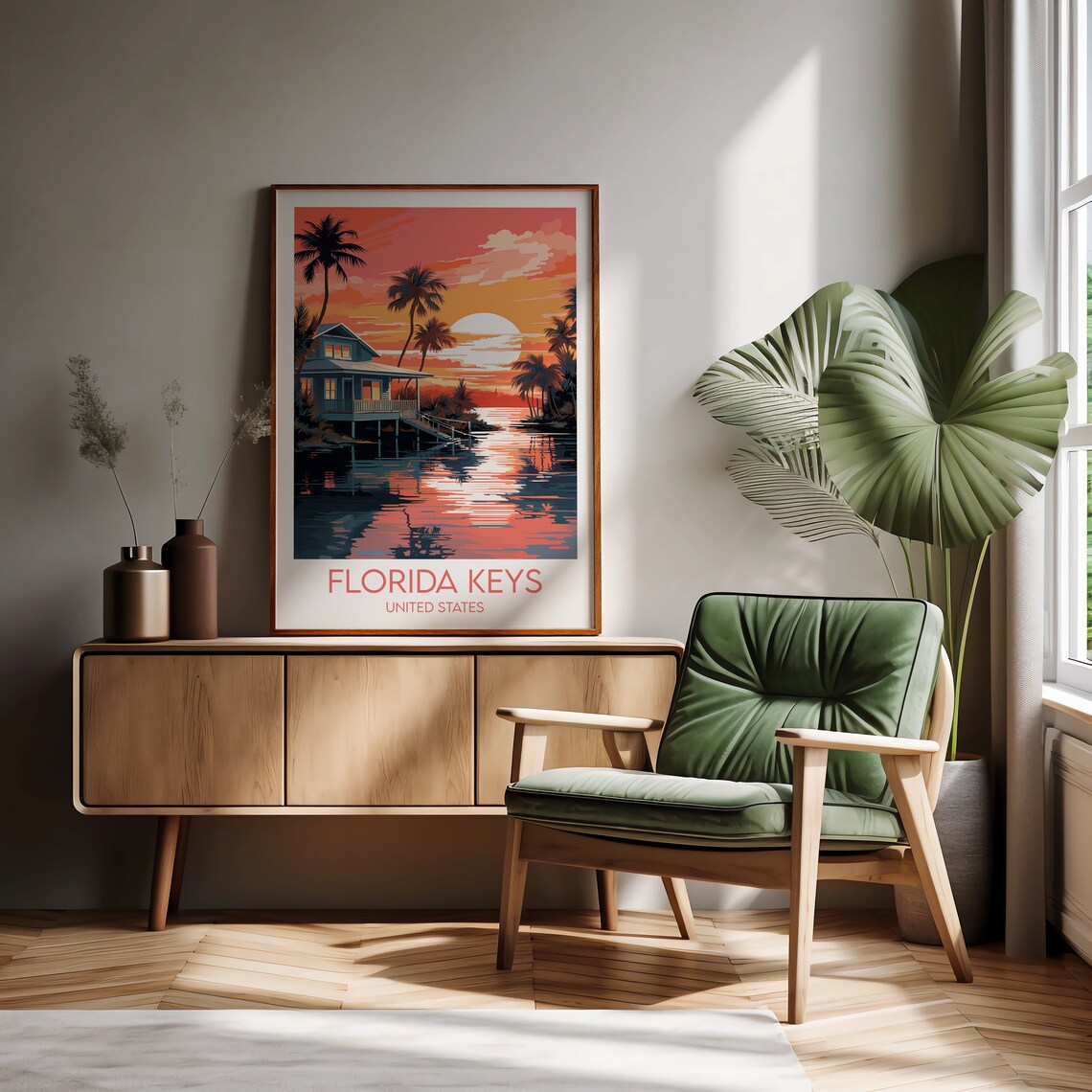 Florida Keys United States Vintage Sunset Beach House Travel Poster - Image 2