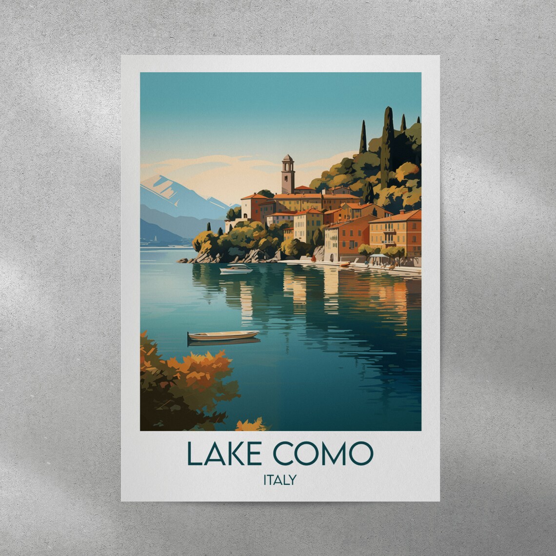 Lake Como Italy Lakeside Village Mountain Water Travel Scene Poster - Image 4