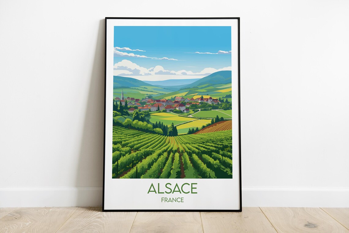 Alsace Vineyards France Green Valley Village Wine Country Poster
